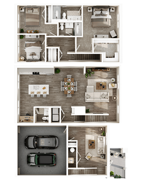 Floor plan for 3 beds, 2.5 baths, 2187 sqft